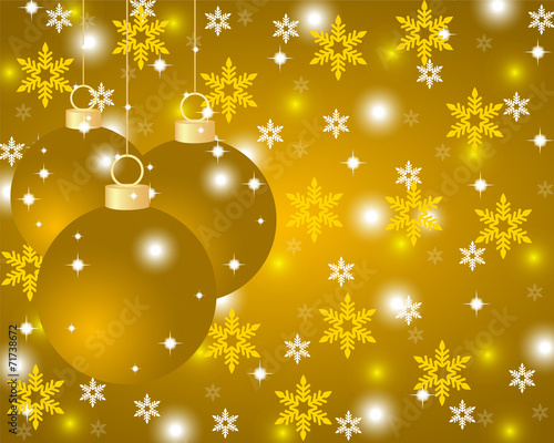 Golden Christmas background with Christmas balls and snowflakes