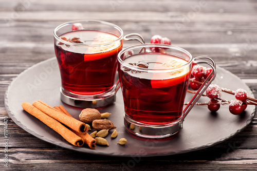 Christmas hot drink mulled wine with spices