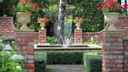 beautiful garden with a fountain