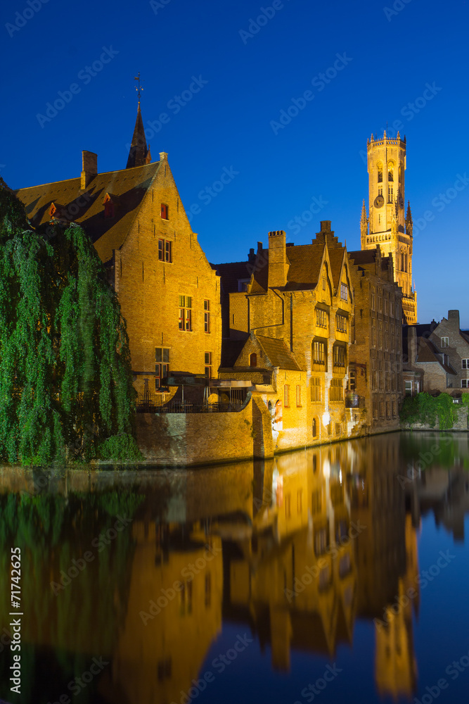 Night view of the Old Town of Bruges (Belgium)