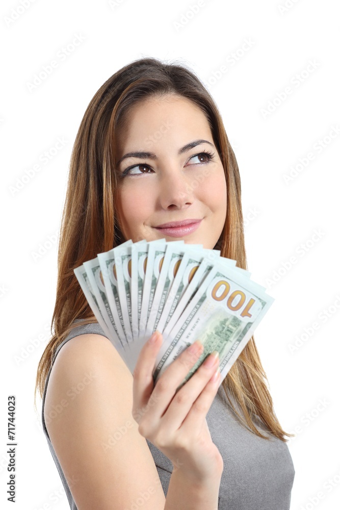 Lottery winner woman thinking what to do with money Lottery winner woman thinking what to do with money