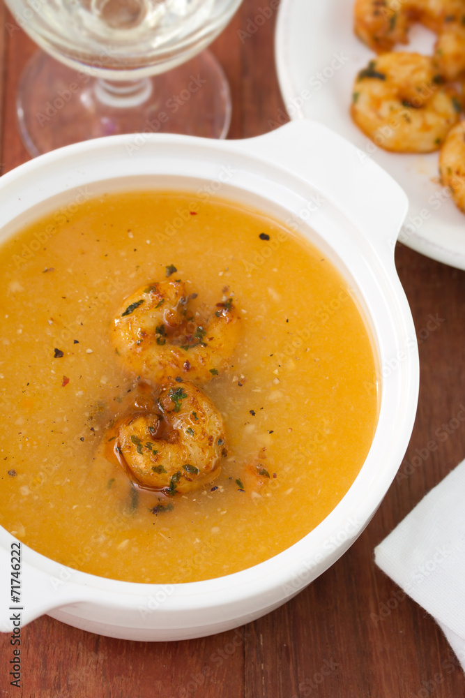 soup with seafood in bowl soup with seafood in bowl