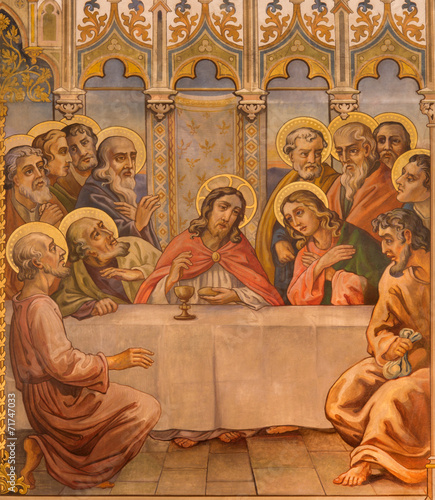 Trnava - The neo-gothic fresco of fhe Last supper