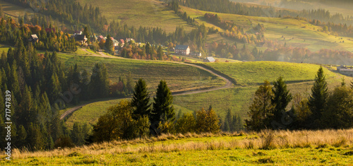 Mountain village in the Carpathian in autumn