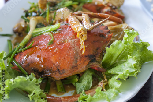 Hot steamed fried red crab prepare to eat on a plate