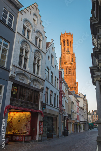 Bruges - The tower of Belfort van Brugge in the morning light