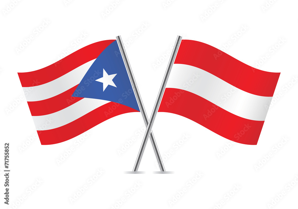 Fototapeta premium Puerto Rican and Austrian flags. Vector illustration.