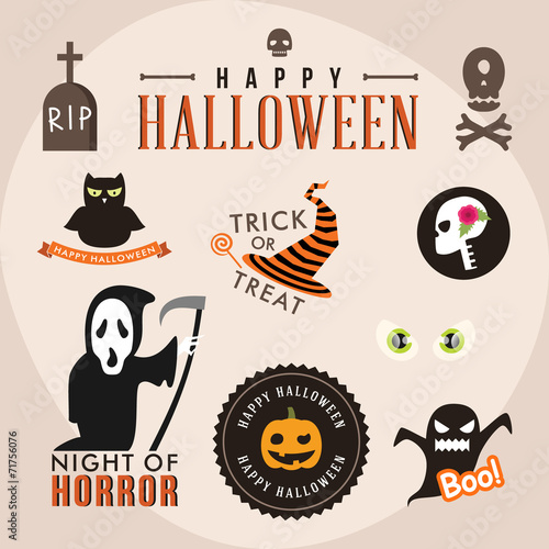 Set of halloween party decoration design elements