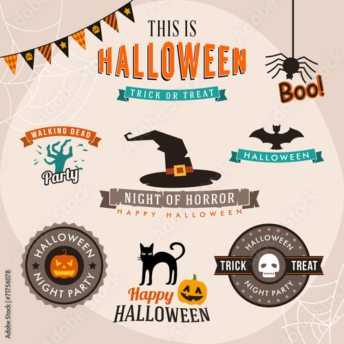 Set of halloween party decoration design elements