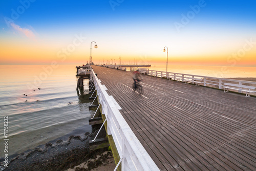 Sunrise at wooden pier in Sopot over Baltic sea, Poland