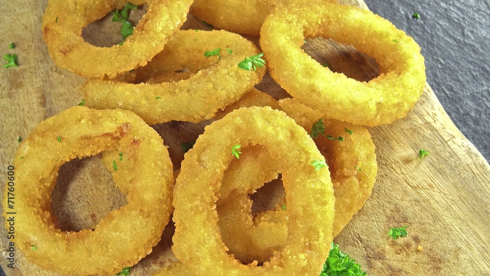 Portion of Onion Rings as seamless loopable 4K footage Portion of Onion Rings as seamless loopable 4K footage