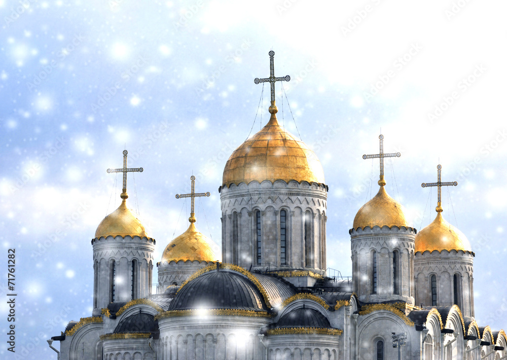 Old church and snowfall in Russia Old church and snowfall in Russia
