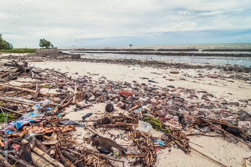 Garbage and wastes on the beach,Bangkok, Thailand