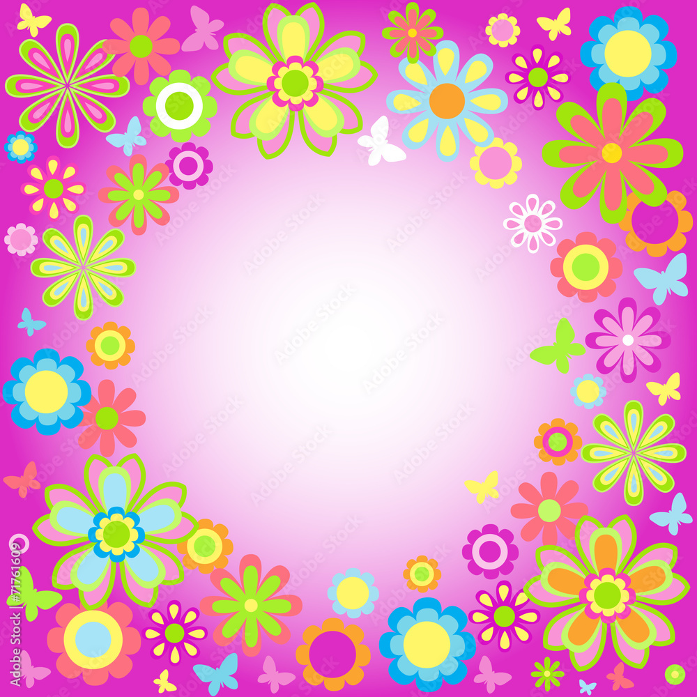 Vektor background with flowers and butterflies