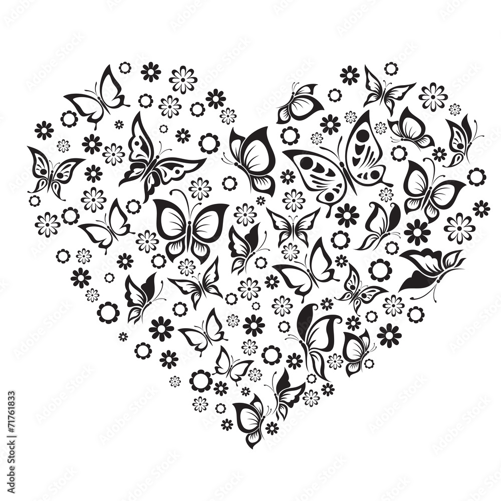 Vector illustrations black and white butterfly and flowers in he Stock ...