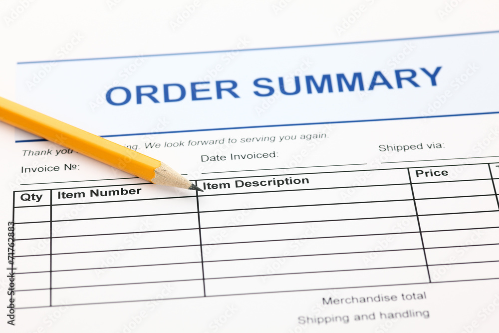 Order summary form Order summary form