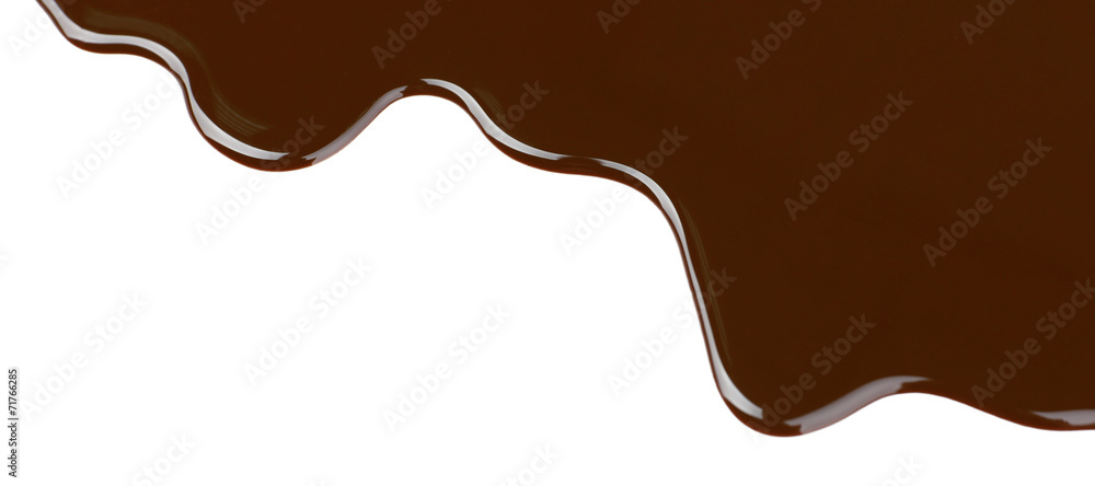 Melted chocolate dripping on white background - obrazy, fototapety, plakaty 