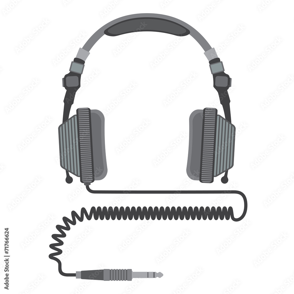 vector big dj headphines with coiled cord and jack connector vector big dj headphines with coiled cord and jack connector