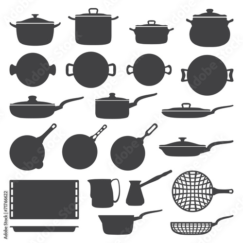 vector dark grey cookware silhouette set