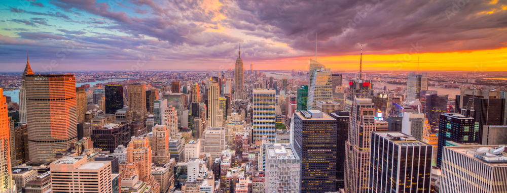 Paesaggio di città di new york con grattaciel - obrazy, fototapety, plakaty 