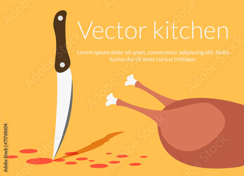 Knife and chicken in kitchen vector illustration