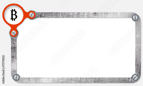 metal frame for text with screws and bit coin symbol