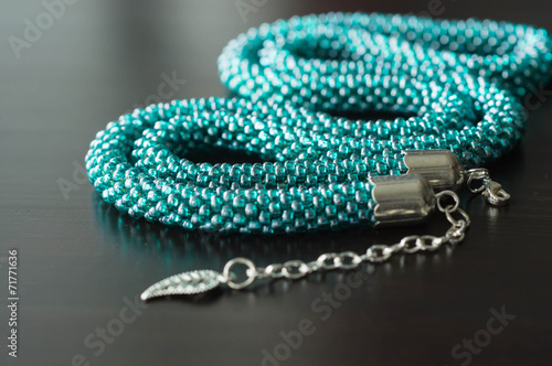 Necklace from beads of color aquamarine