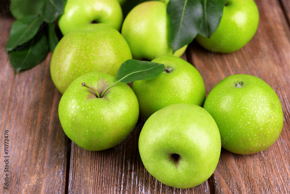 Ripe green apples on wooden background Ripe green apples on wooden background