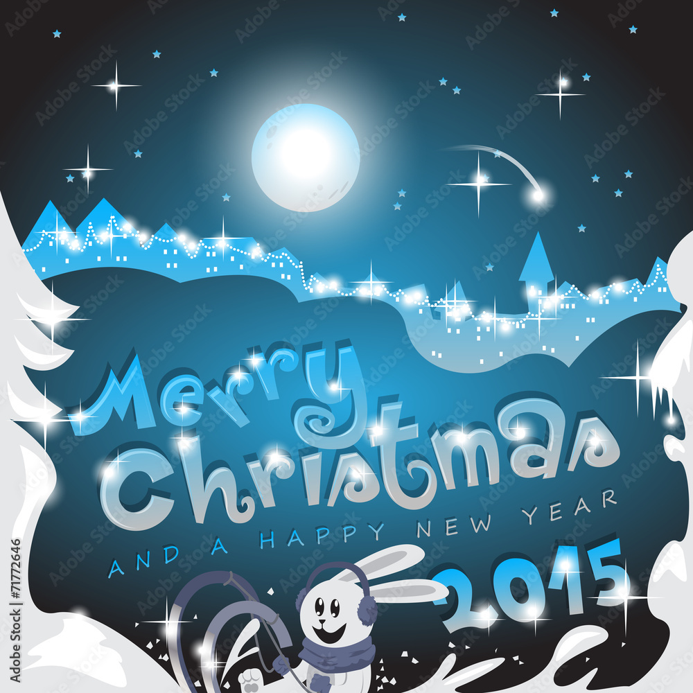 Naklejka premium Merry Christmas Lettering, Cartoon Background