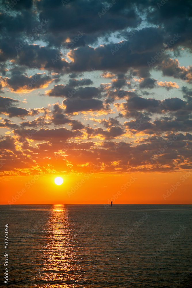 Colored sunrise over the sea.