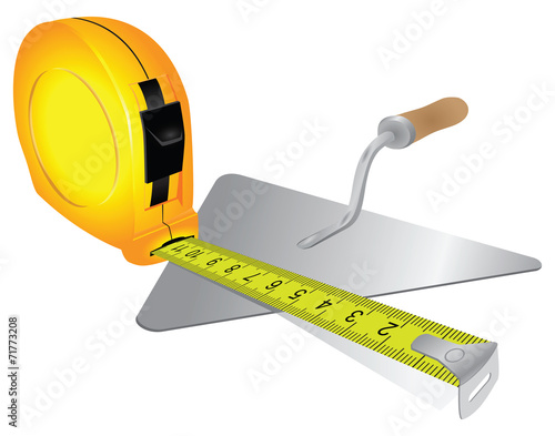 Construction measuring tape and trowel