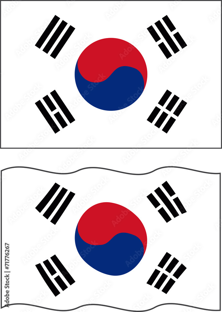Flat and waving South Korea Flag. Vector Flat and waving South Korea Flag. Vector