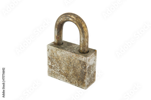 rust iron lock on white