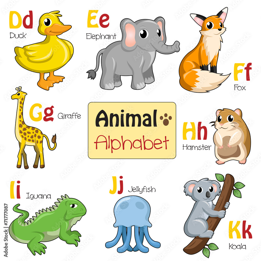 Naklejka premium Alphabet animals from D to K