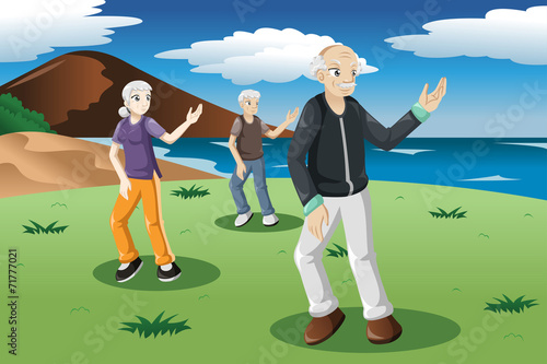 Senior people exercising tai-chi outdoor
