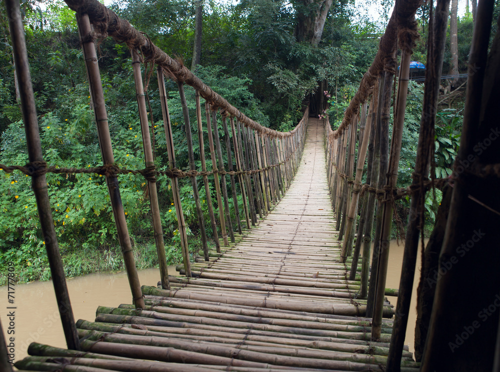 Hinged bridge over the river, Dalat.