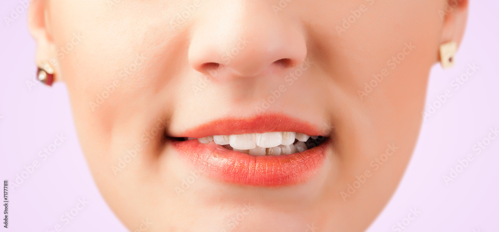 Beautiful woman red lips close up Beautiful woman red lips close up