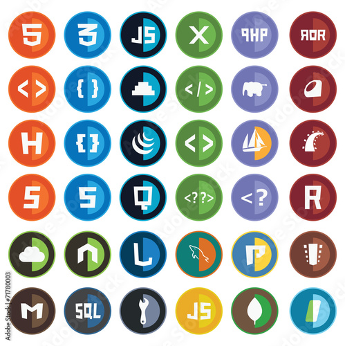 collection of web development shield signs - html5 css3