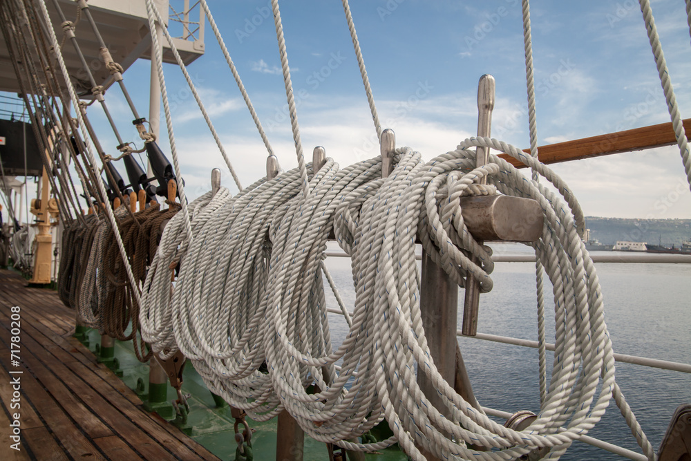 ropes on an old vessel, sailing