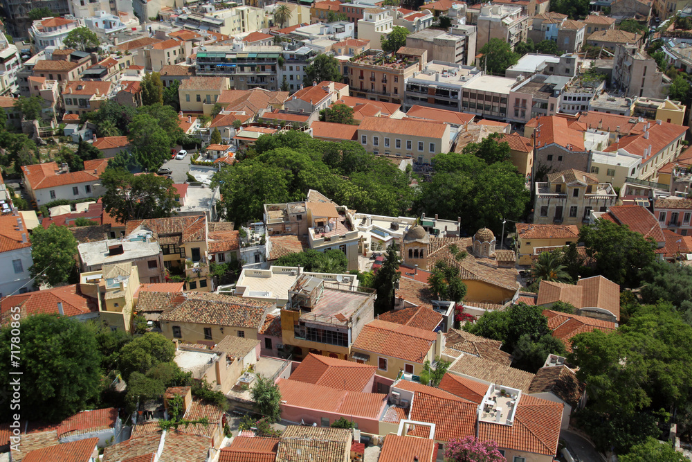 View from The Acropolis on Athens city and Plaka area