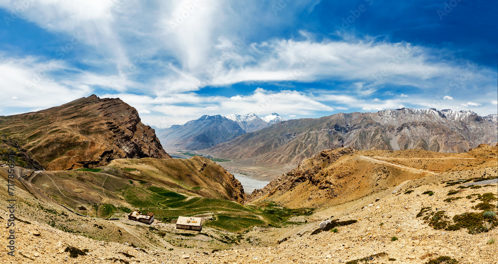 Panorama of Spiti valley in Himalayas