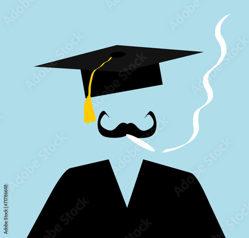 man wearing graduation cap and smoking