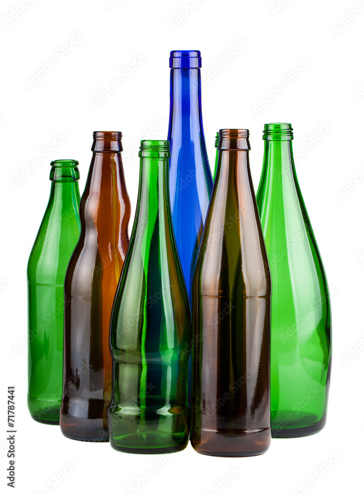 Six empty unlabeled bottles Six empty unlabeled bottles