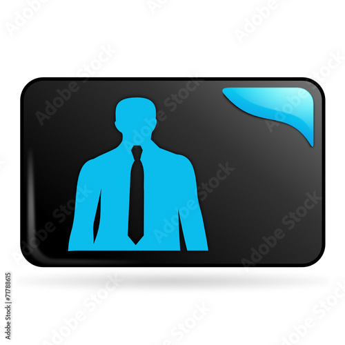 homme d'affaire sur bouton web rectangle bleu