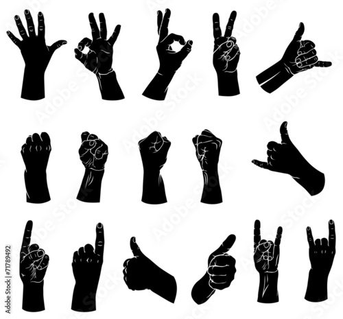 Silhouettes set of hands showing different gestures