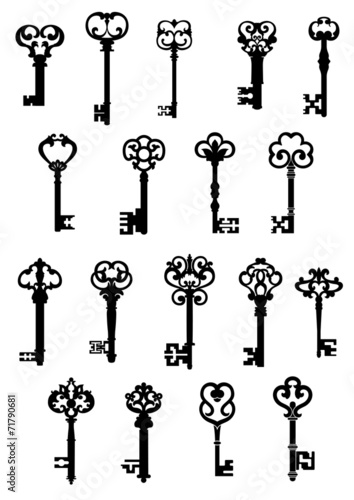 Large set of ornate vintage keys