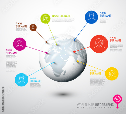 World map globe with user pointer marks