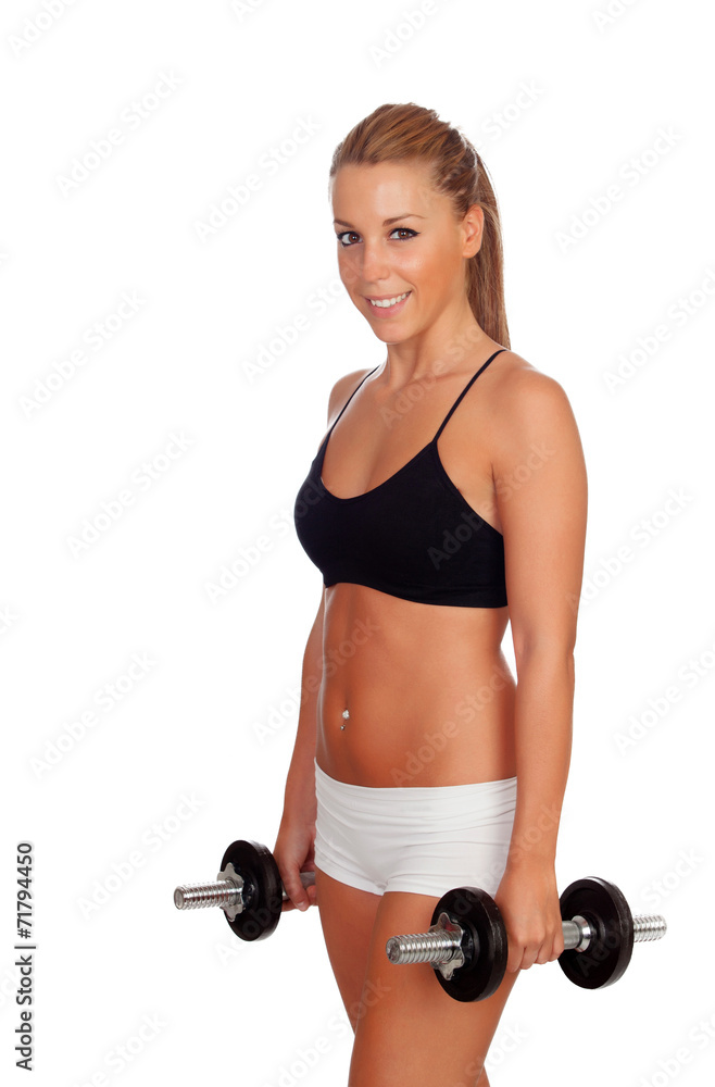 Attractive girl training with dumbbells Attractive girl training with dumbbells