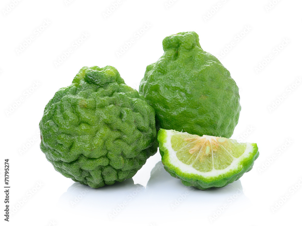 Fototapeta premium kaffir Lime or Bergamot fruit on white background.