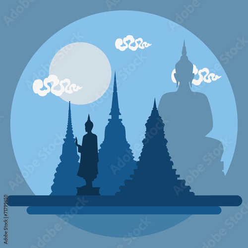 Flat design landscape of Thailand temple